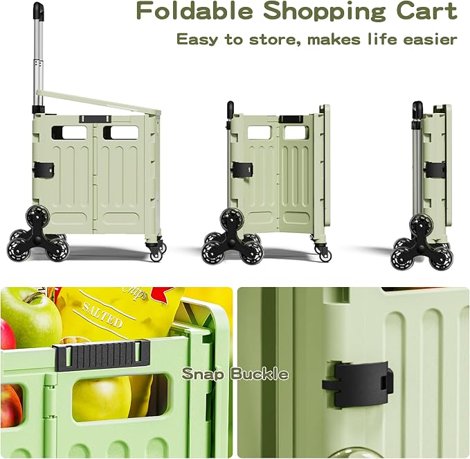 Stairs Climbing Shopping Cart, with 360° Swivel Wheels, Collapsible Wheeled Crate with Lid, Swivel and Glide Rolling Crate with Handle for Easy Transport and Versatile Use-Gray