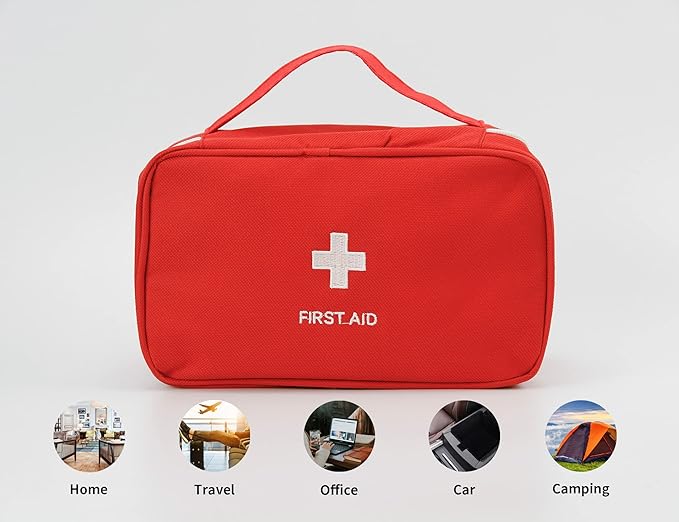 Portable Empty First Aid Kit Bag, Travel Medicine Pouch, Small Medical Bag (Red)