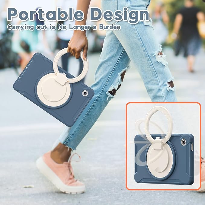 Heavy Duty Shockproof Case for Samsung Galaxy Tab A11 8.7 Inch 2025 (Model: SM-X133/X135/X135F) - with 360° Rotating Stand Handle, Built-in Screen Protector,Kid-Friendly Protective Cover (Deep Blue)