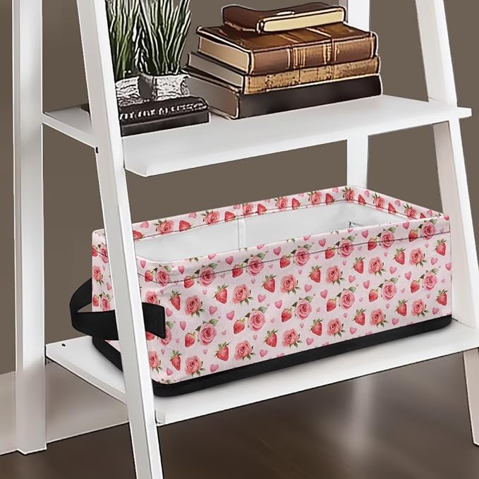 Valentine Rose Toilet Paper Basket Bathroom Basket with Handle, Toilet Roll Storage Modern Organizer and Storage Container, Decorative Shelf Bin Bathroom Decor