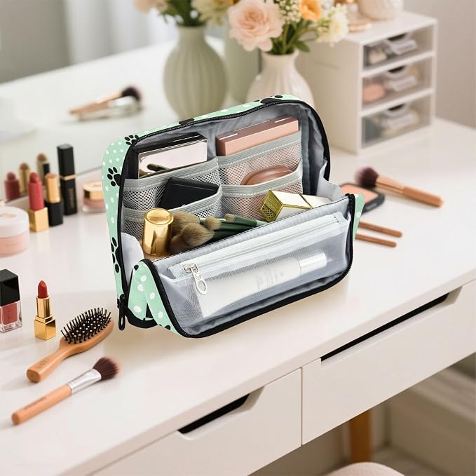Aslsiy Large Capacity Pencil Case Pet Paws White Dots (2) Pencil Pouch for Boys Girls Portable Pen Bag Organizer Standing Makeup Bag for School Office Supplies