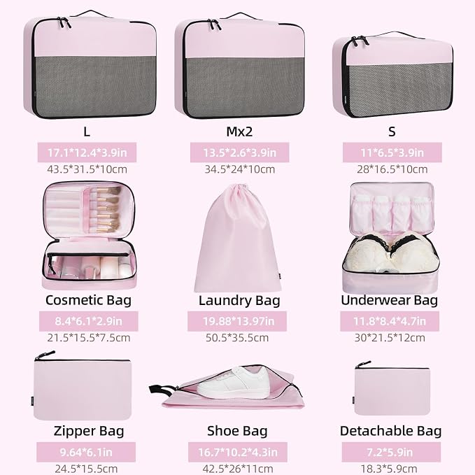 BAGAIL 8 Set/9 Set Packing Cubes Luggage Packing Organizer for Travel, Suitcase Packing Bags for Travel Accessories