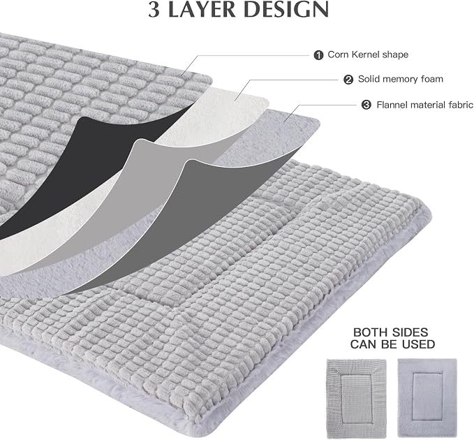 BVAGSS Dog Bed Mat,Reversible Crate Pad, Memory Foam Beds, Soft Warm Pet Cushion for Small Medium Dogs, Washable Pet Sleeping Mattress Kennel Bed Pad XH079 (36''x23''x1.6'',Grey)