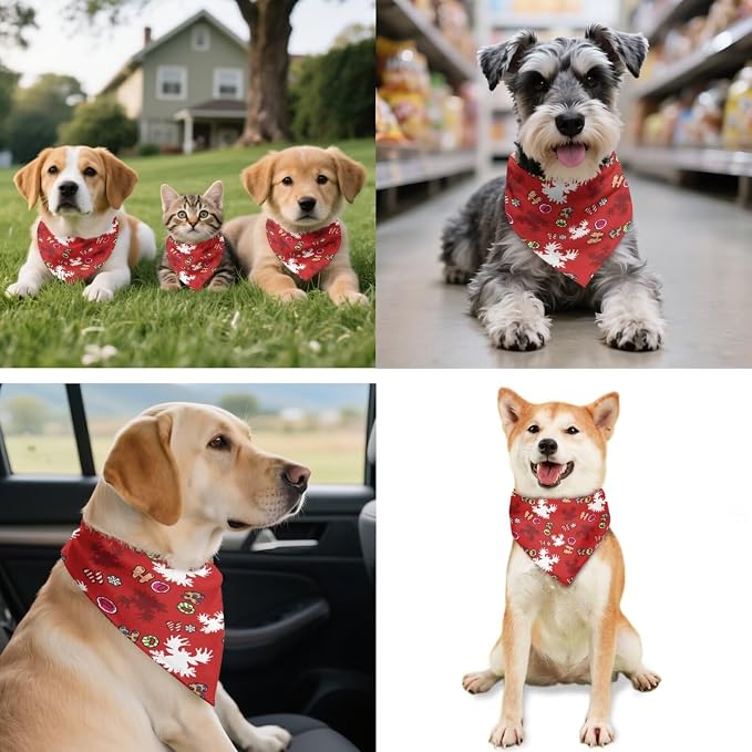 COEQINE Christmas Dog Bandanas Slip Over Collar with Red Bow Hair Tie for Women Dog Accessories Cute Xmas Deer Hohoho Red Pattern Pet and Owner Matching Outfits