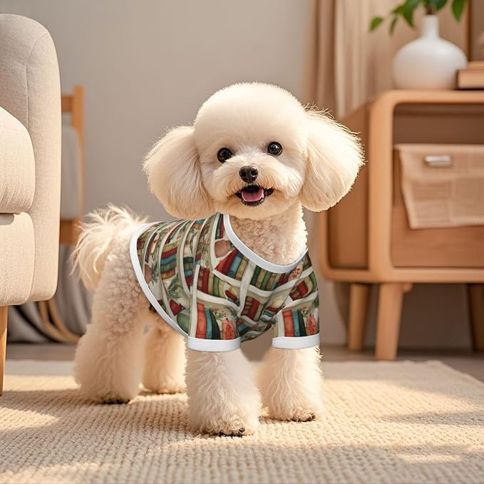 Christmas Bookshelf Dog T Shirt Dogs Cats Cotton Shirts Short Sleeve Clothes Soft Stretchy Pet Costume Doggy Outfit Pullover Jumper Puppy Sweatshirt Large