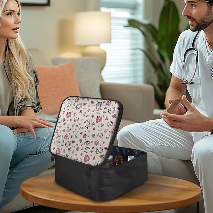 Portable Empty First Aid Kit Bag Travel Medicine Pouch Nurse Floral Print Medical Bag Empty Medium Dorm Medicine Organizer Storage Bag for Car Home Travel Hiking School