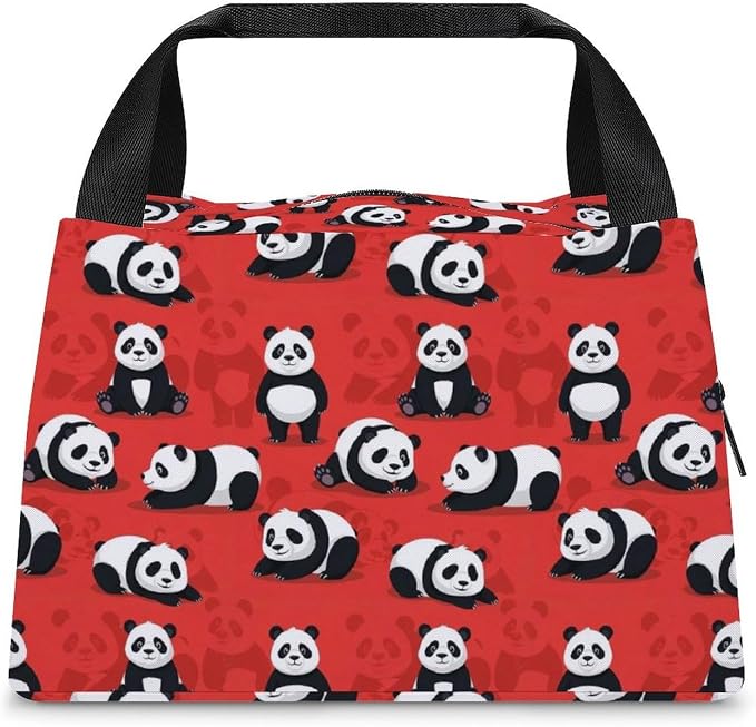 Fashion Insulated Lunch Bag, Bear Panda Red | Lunch Tote Bag, for Work Picnic, Leakproof Cooler Bags, with Sturdy Zipper and Handle, for Women Men