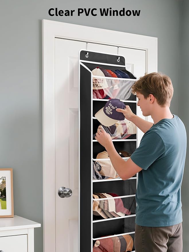 JARLINK Over The Door Toy Storage Organizer w/Clear Window, Black | Anti-Tilt 44 lb Load Capacity, Baby Toy Storage Organizer for Stuffed Animals, Nursery, Kid Bedroom, Newborn Baby Essentials