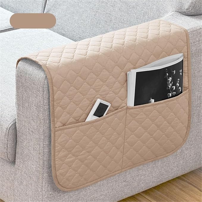 Armrest Covers Arm for Chairs Couch Sofa Armchair Slipcovers Recliner Organizer Non-Slip Chair Bedside Storage Caddy Holder 2 Pockets Magazines Waterproof(Beige)
