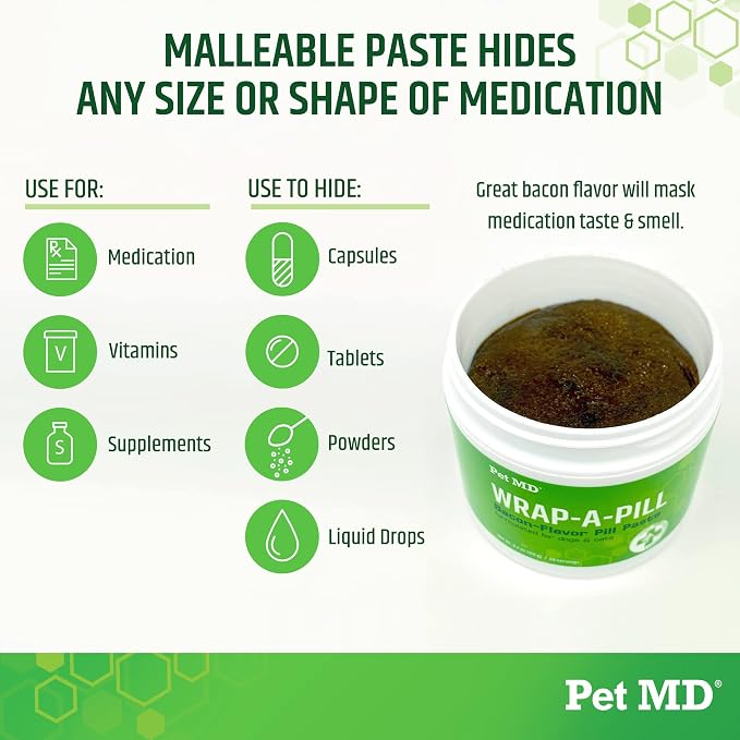 Pet MD Wrap A Pill Bacon Flavor Pill Paste for Dogs - 4.2 oz | Make a Pocket or Pouch to Hide Pills & Medication