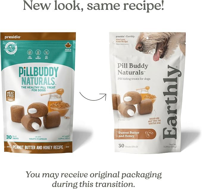 Presidio Earthly Pill Buddy Naturals - PB & Honey Recipe Pill Hiding Treats for Dogs - Make A Perfect Pill Concealing Pocket Or Pouch for Any Size Medication - 30 Servings
