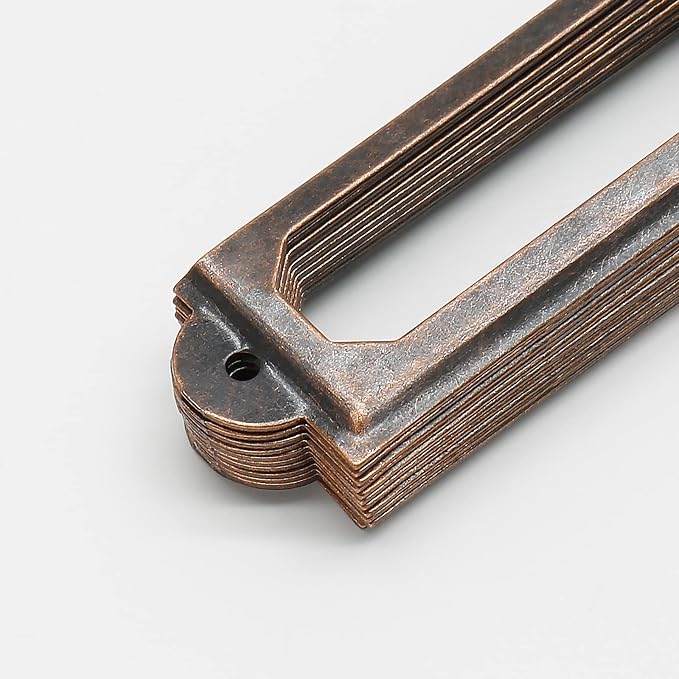 50 PCS Metal Label Holders 60x17mm Red Bronze with Screws | Iron Red Bronze-Plated Rust-Proof, 60x17mm Fits 44x10mm Label, Screws Included, For Cabinet Drawer File Box
