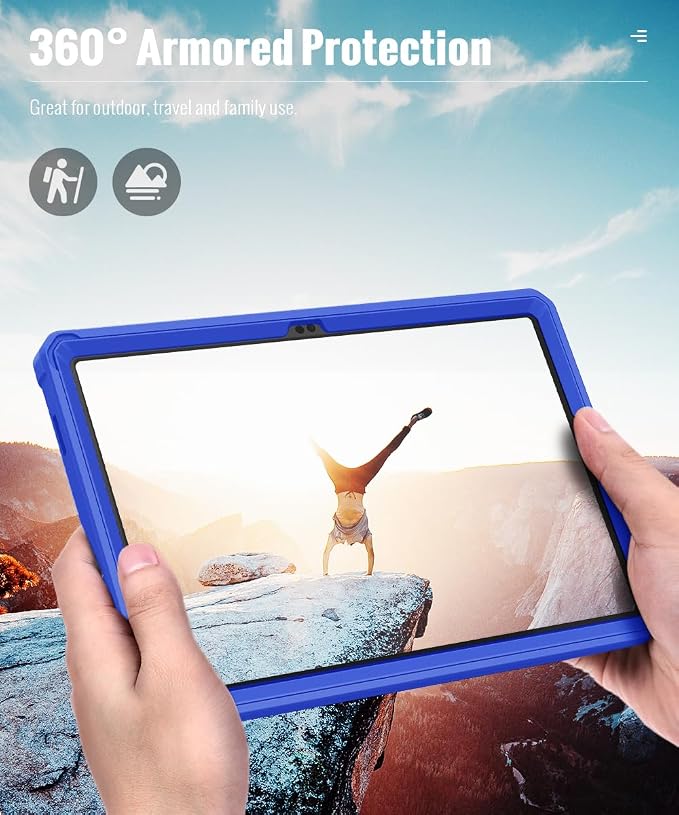 MoKo Shockproof Case Fit Samsung Galaxy Tab A11+ Plus/ A9+ 11 Inch | Full Body Rugged Stand Back Cover with Built-in Screen Protector for Galaxy Tab A11+/ A9+ Tablet, Klein Blue