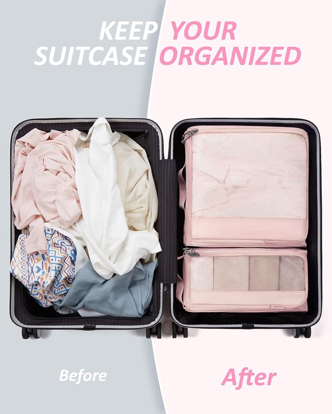 BAGSMART Keep Shape Packing Cubes, 7 Set for Travel, Lightweight Cubes, Suitcase Organizer Bags Set for Essentials