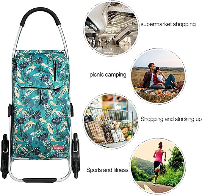 Shopping Carts for Groceries Rolling Utility Cart, Waterproof Removable Canvas Bag for Laundry Grocery, Shopping, Baggage, Picnic(D)