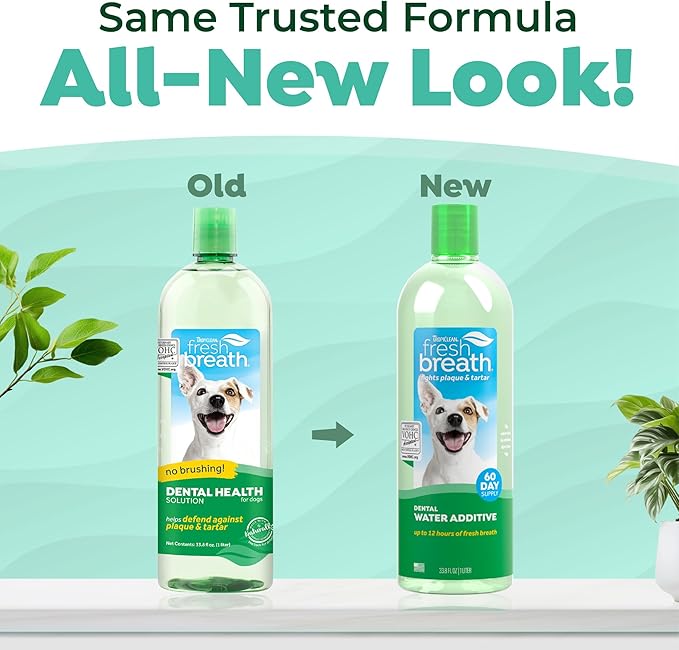 TropiClean Fresh Breath Water Additive for Dogs 2-Pack, 33.8oz Each — Dog Breath Freshener & Teeth Cleaning Solution, Better Value for Daily Use