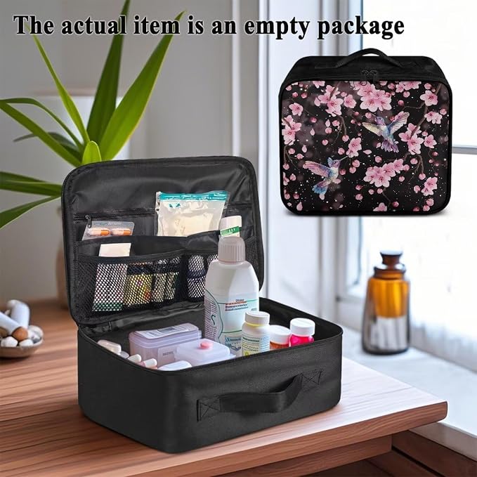 Empty First Aid Bag Hummingbird Floral Medical Bag Empty Large Capacity for Home Office and Travel Use Lightweight Washable Soft Fabric