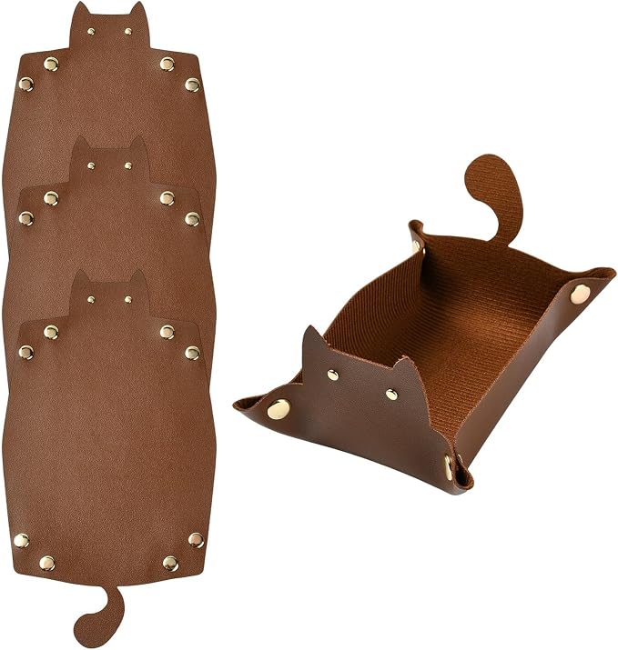 Craftdady 4 PCS Leather Valet Tray Foldable Sienna Cat-Shaped Catchall Tray