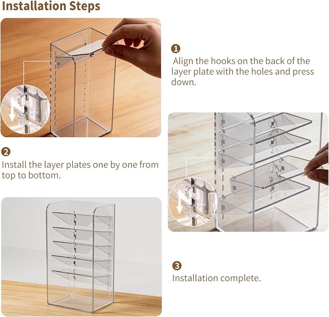 PAVSTINE Clear Medicine Cabinet Organizer with Adjustable Dividers, for Pressed Powder/Lip Gloss/Mascara Storage