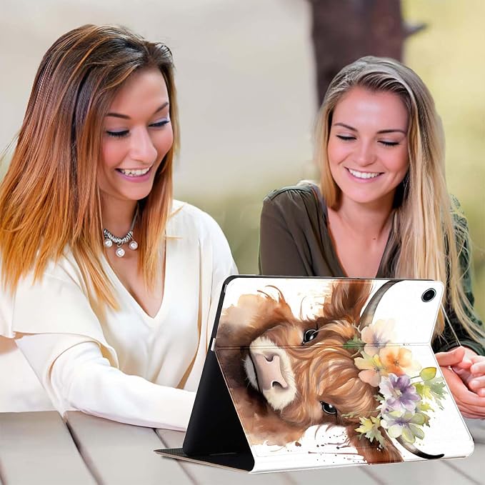 for Samsung Galaxy Tab A 10.1 Tablet Case 2019 Model T510 T515 T517,Premium Leather Folio Stand Auto Wake/Sleep,Multiple Viewing Stand,Cute Highland Cow