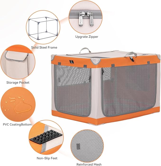 A 4 Pet 30-in Collapsible Soft Dog Crate, Medium Dogs, Travel | patented screw frame, Lockable zippers, waterproof base, washable cover, outdoor/indoor/car