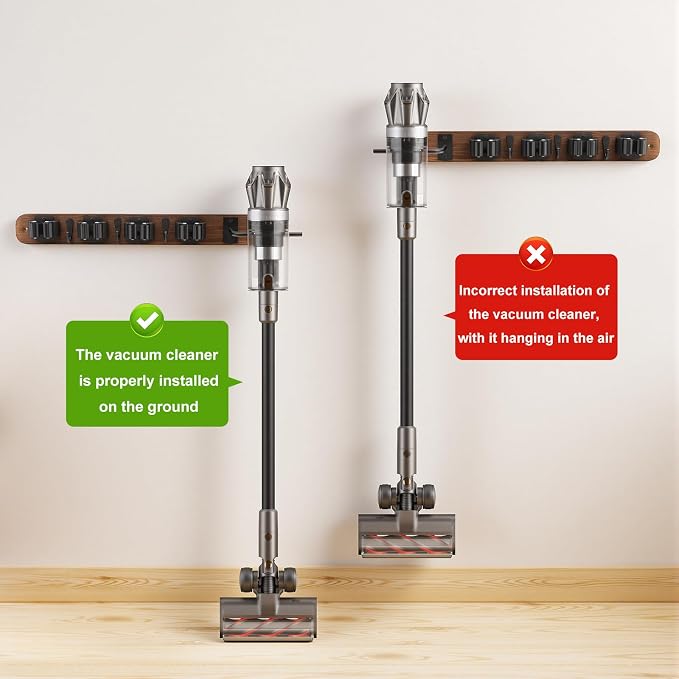 Broom Holder Wall Mount With Vacuum Cleaner Holder,Wood Broom Hangers For Wall，Broom And Mop Organizer Wall Hanging For Laundry Room ，Broom Organizer Wall Mount For Home Garage Kitchen (Black)