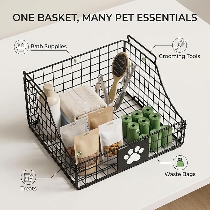 Pethiy dog organizer dog grooming bag pet dryer box DOGS Grooming Supplies | Pet Supplies Organizer Basket, Foldable Metal Wire Storage Basket for Dog Grooming Tools, Bath Supplies Organizer