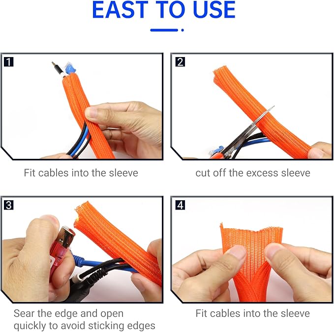 Cable Management, 16FT Wire Management Computer Cord Desk Organizer Protectors from Pets No Chew (Orange, 3mm-(1/8"))