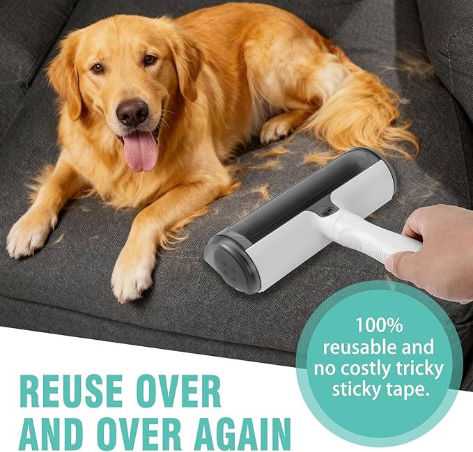 Reusable Lint Roller for Pet Hair - Extra Sticky Washable Cat & Dog Hair Remover for Furniture, Couch, Carpet, and Car - Eco-Friendly Portable Fur Removal Tool, No Refills Needed.