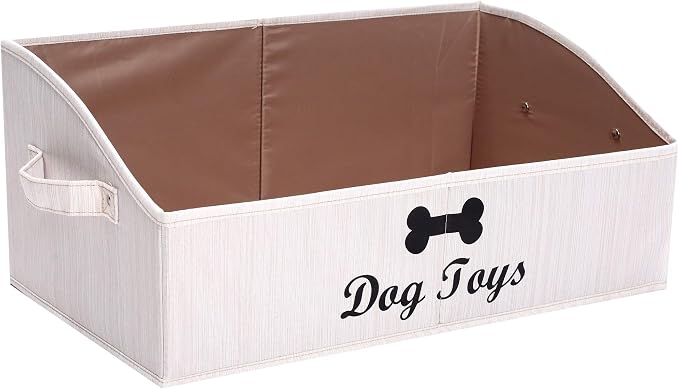 Morezi Linen-cotton blend dog toy basket and dog toy box, dog toy basket storage - Perfect for organizing pet toys, blankets, leashes, chew toys - Beige - Dog