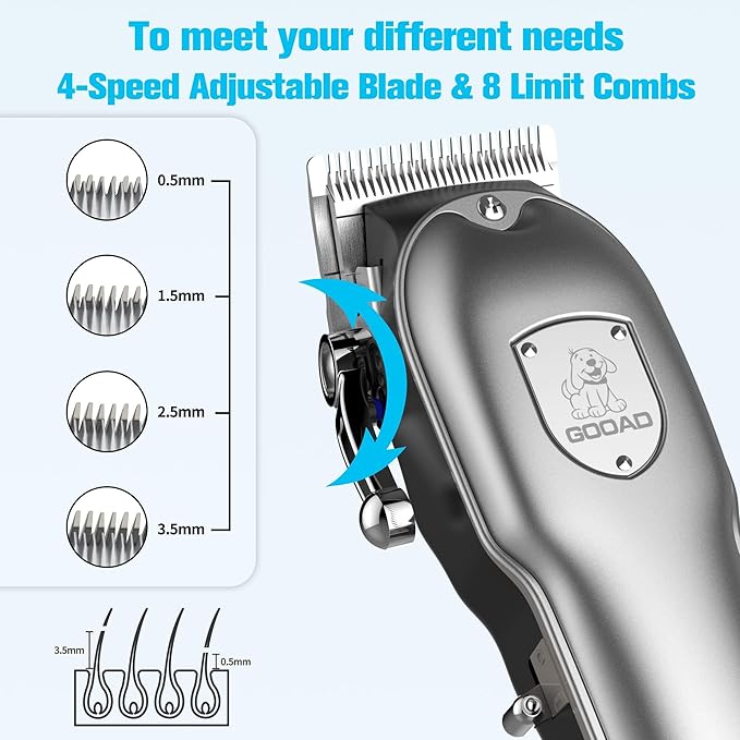 Dog Clippers for Grooming for Heavy Thick Hair&Coats,Low Noise Dog Hair Trimmer,Rechargeable Cordless Pet Shaver with Stainless Steel Blade, Dog Grooming Kit for Small Large Dogs Pets (Sliver)