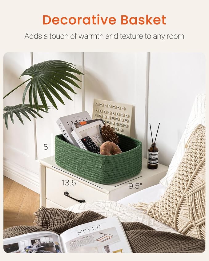 KALLAX Small Woven Storage Basket for Organizing, 13.5x9.5x5 inches, 3 Pack | Shelf baskets for closet organization, toy storage and home decor, Perfect as empty gift baskets for holidays, Green
