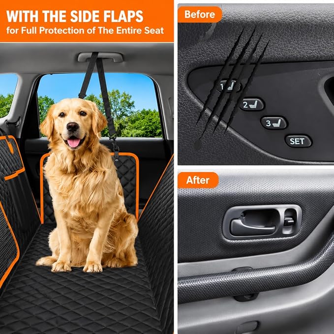 Dog Car Seat Cover for VW Caddy Transporter Crafter, Back Seat Pet Car Hammock with Side Flaps, Water & Scratch Resistant, Non-Slip Design with Breathable Mesh Window,B
