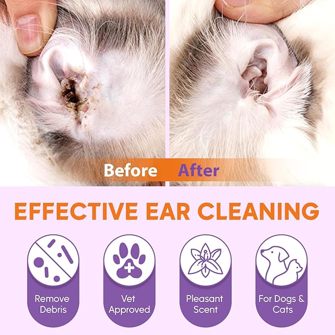 Pjordo Pet Ear Cleaner Kit - Dog Ear Cleaner with Aloe Vera & Witch Hazel, Dog & Cat Ear Cleaner Solution for Soothing Ear Itching & Deodorize, Ear Wipes for Dogs & Cat Gently Removing Ear Wax & Dirt