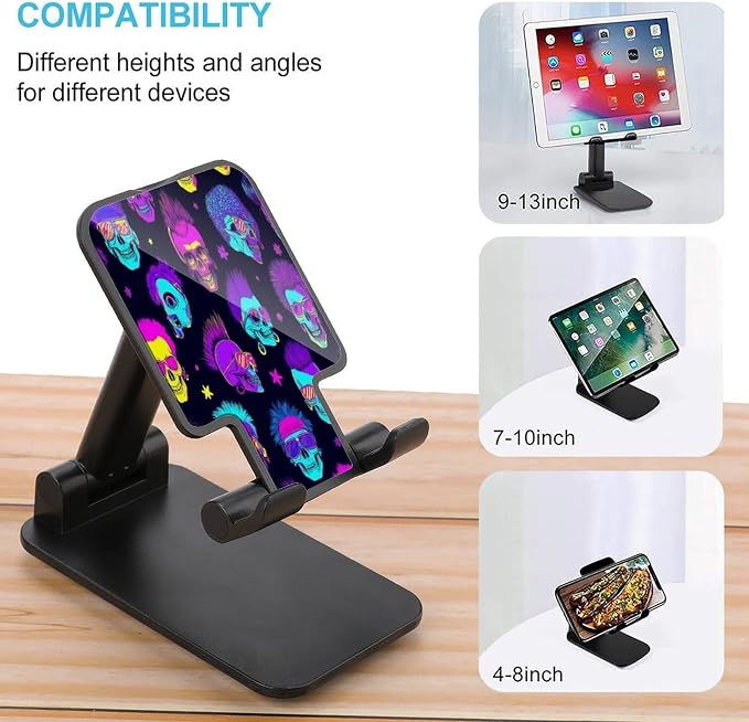 Desktop Foldable Cool Goth Rock Skull Smartphone Stand | Height Angle Adjustable, Cell Phone Holder, with Anti Slip Base, Travel Office