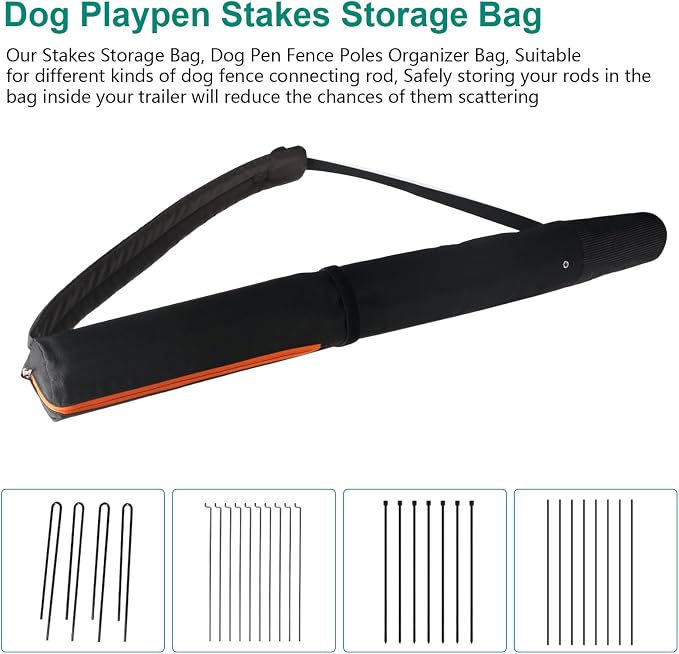 Dog Playpen Stakes Storage Bag, 32 IN, Black, Casual, Shoulder Strap, Zipper Closure, Waterproof, Foldable, Holds Several Stakes, Also Fits Tent Pegs, Ropes, or Small Tools