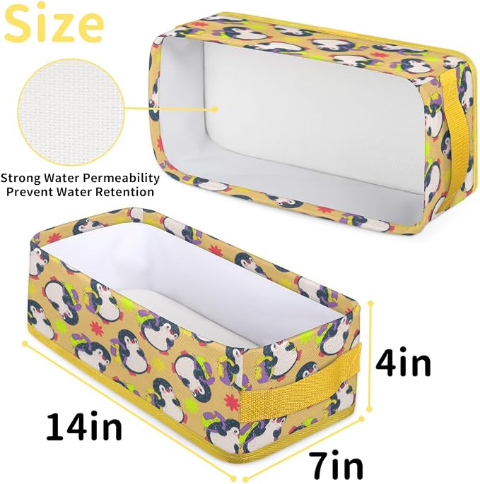 Penguin Cute Happy Cartoon Bathroom Storage Basket, Foldable with Handle Open Countertop Paper Towel Decorative Box, Toilet Tank Top Shelf Baskets for Home Closet Bedroom Living Room Office