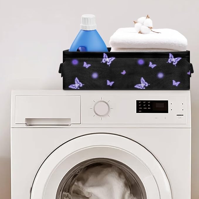 Purple Butterfly Toilet Paper Storage Basket for Back of Toilet Tanks, Decorative Modern Toilet Roll Storage Basket Bathroom Basket for Bedroom Living Room Countertop