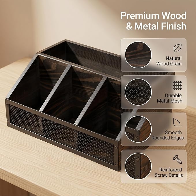 Pethiy Dog Treat Organizer for Countertop, Wooden Pet Treat Storage Box,Wooden Grid Snack Storage Box Trapezoid Dog Snack Holder for Training Treats,cat Treat jar Desktop Treat bar
