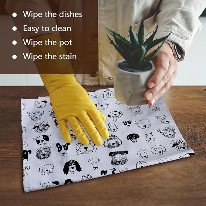 Jvpke Black and White Dog Dish Hand Towels for Kitchen Bathroom 16x24 - Dog Lover Gifts for Women Mom, Dogs Decor for Bathroom Home