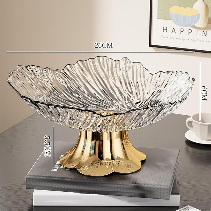 Pedestal Fruit Bowl, Snack Storage Holder, Fruit Tray, Dessert Display Stand, Decorative for Living Room Kitchen Home, E with Gold Base, White