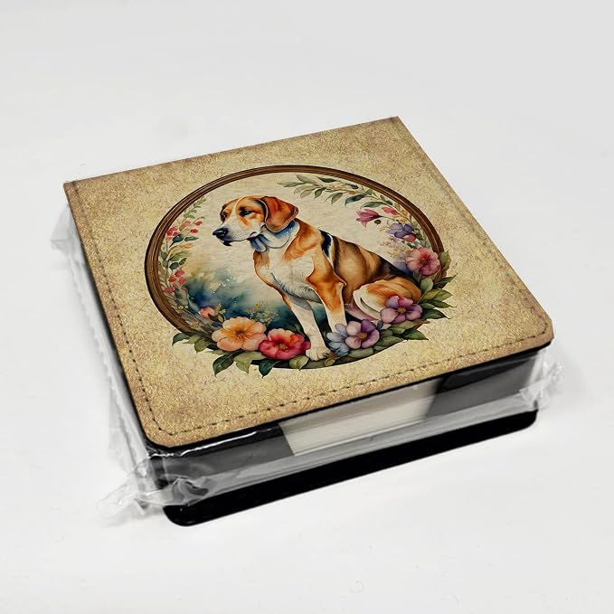 Caroline's Treasures American Foxhound and Flowers PU Leather Note Paper Holder with Artist-Designed Cover, Desk Accessory, Office Gift