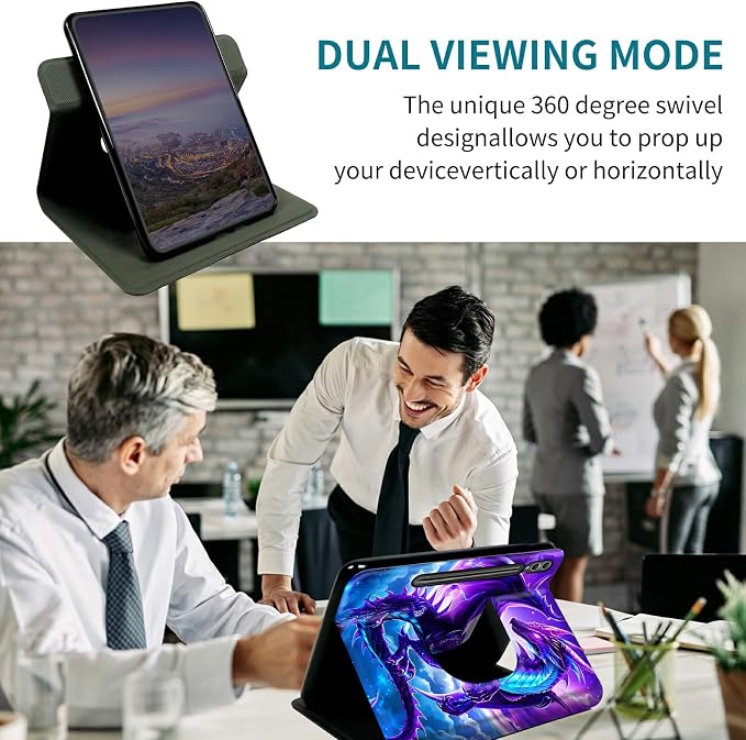 Case for Samsung Galaxy Tab S10 Plus 2024/S9 FE+/S9 Plus 12.4" 2023, 360 Degree Rotating Stand with Multi-Angle Vertical Shockproof Protective Shell for Women Men, Galaxy Purple Dragon