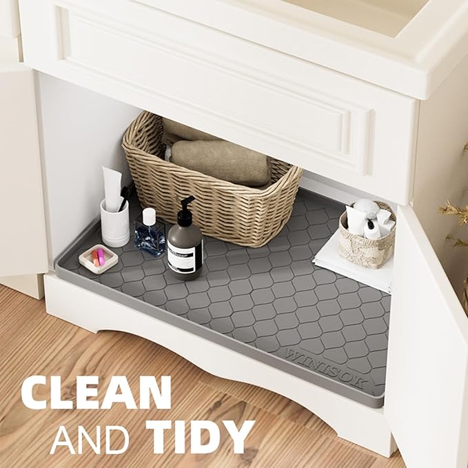 Winisok Waterproof Under Sink Mat 34" x 22", Silicone Mat, Brown | Raised Edge Traps Spills & Leaks, Shelf Liner, Cabinet Protector, for Kitchen, Bathroom, Boots, Pets, Home Essentials
