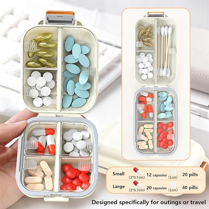 Travel Pill Organizer 7 Compartments Waterproof Airtight Weekly Pill Case