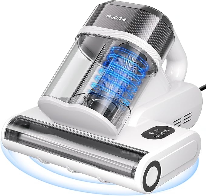 Trucozie Mattress Vacuum Cleaner with 275nm UV-C Light & 149℉ Heat, 16Kpa Powerful Suction Bed Vacuum for Pet Hair & Dander, Smart Dust Sensor, Anion & Aromatherapy, Corded for Bed, Sofa, Couch, White