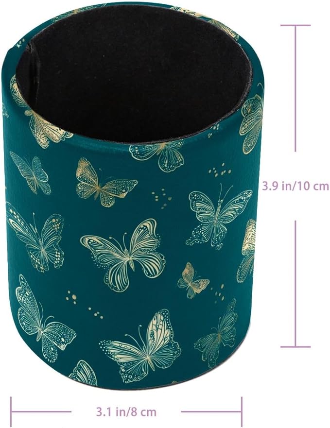 Faux Leather Pen Holder for Desk, Pencil Organizer Flying Butterflies Pen Cup Desk Decor Makeup Brush Holder Storage for Office Home