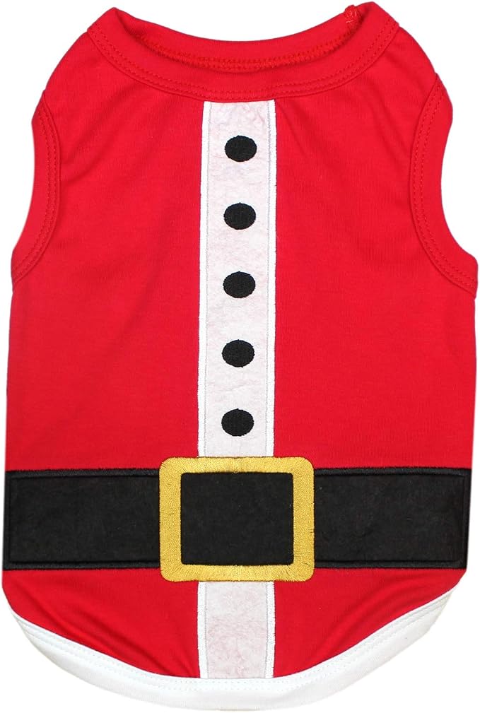 Parisian Pet Dog T-Shirt - Embroidered Santa Outfit - Lightweight Cotton Dog Christmas Outfit - Sleeveless Funny Christmas Pet Clothes - Machine Washable Shirts for Large Dogs - 4XL