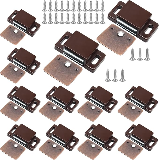 24Pcs Cabinet Door Magnets Catch, Brown | Magnetic Shutter Hardware, Drawer Magnet Latch, For Closure Cupboard Closet Bathroom