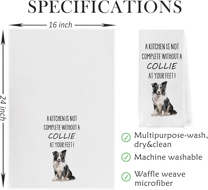 Funny Collie Dish Towels - Border Collie Decorative Waffle Weave Kitchen Towels, Dog Gifts Hand Towel, Tea Towel (16×24 Inches)